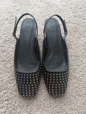 ALOHAS Black Studded Square-Toe Slingbacks